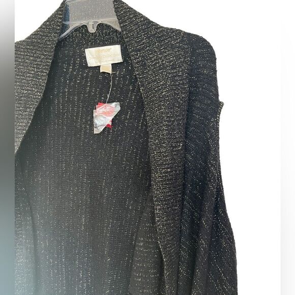 Avenue Black/Gold Metallic Sleeveless Boho Longline Fringe Open Cardigan 14/16 - Picture 5 of 7